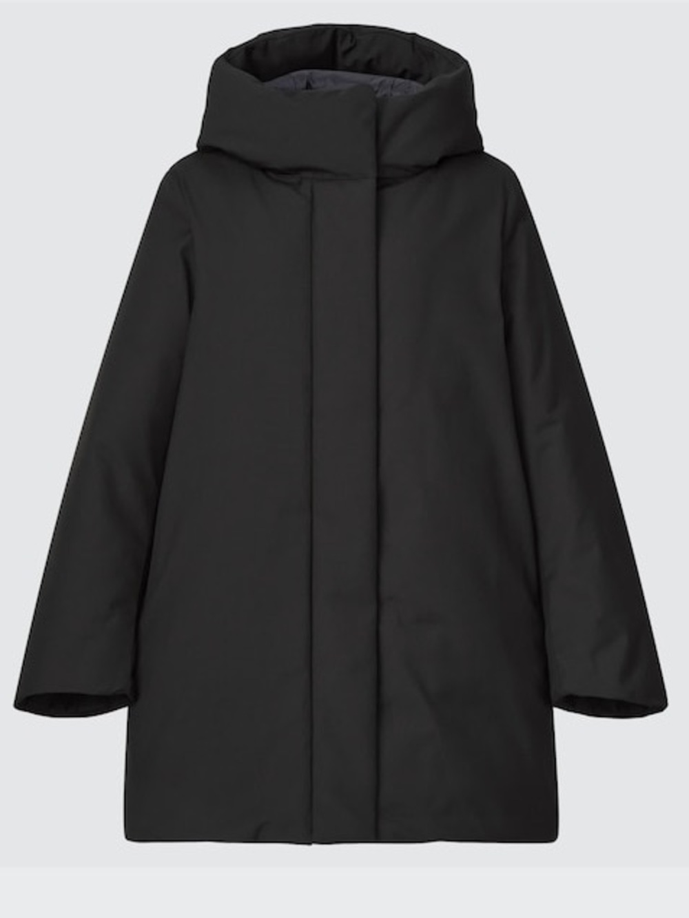 UNIQLO Hybrid Down Short Coat Women’s M Black Hooded A-Line Water Repellent 4397